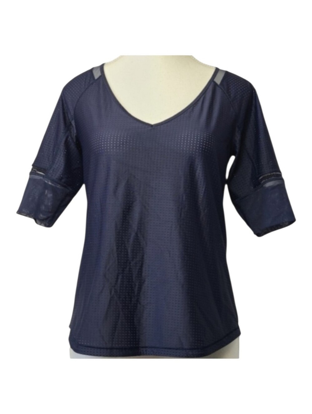 Lululemon Athletica Var-City Deep Navy 1/2 Sleeve V-Neck Shirt Women’s PTP 16"